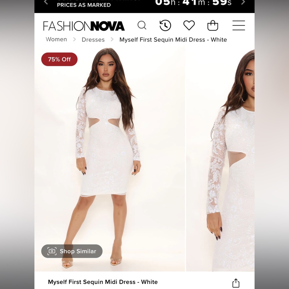 Myself first sequin midi dress white fashion nova size medium